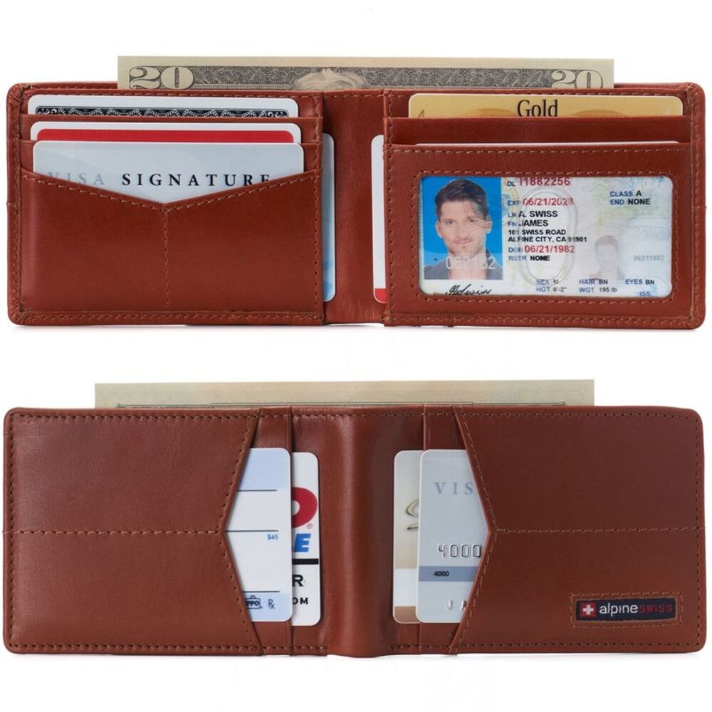 Alpine Swiss Mens Slimfold Wallet RFID Blocking Genuine Leather Thin Bifold FPW